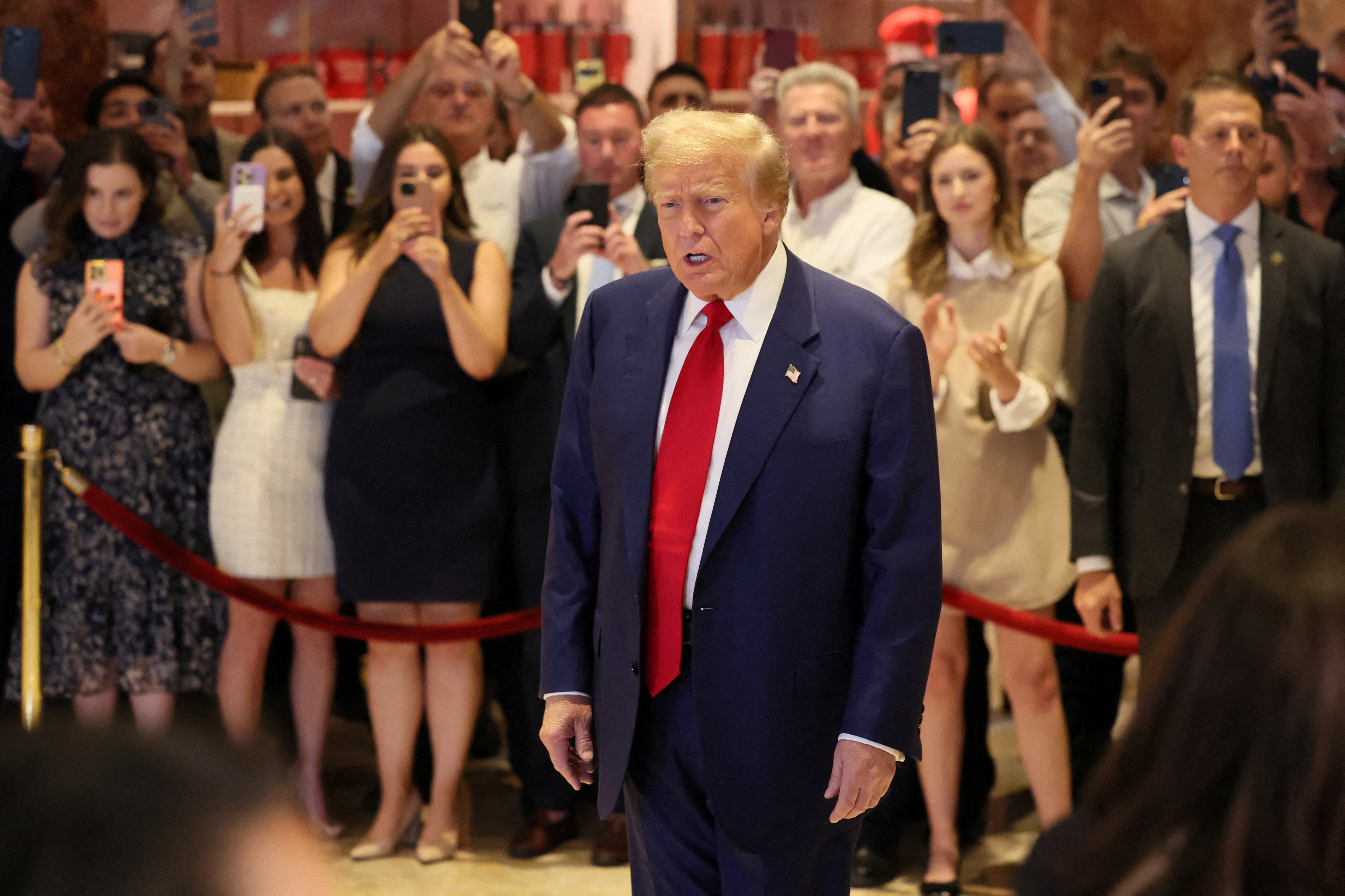 Former U.S. President Trump attends a press conference, in New York