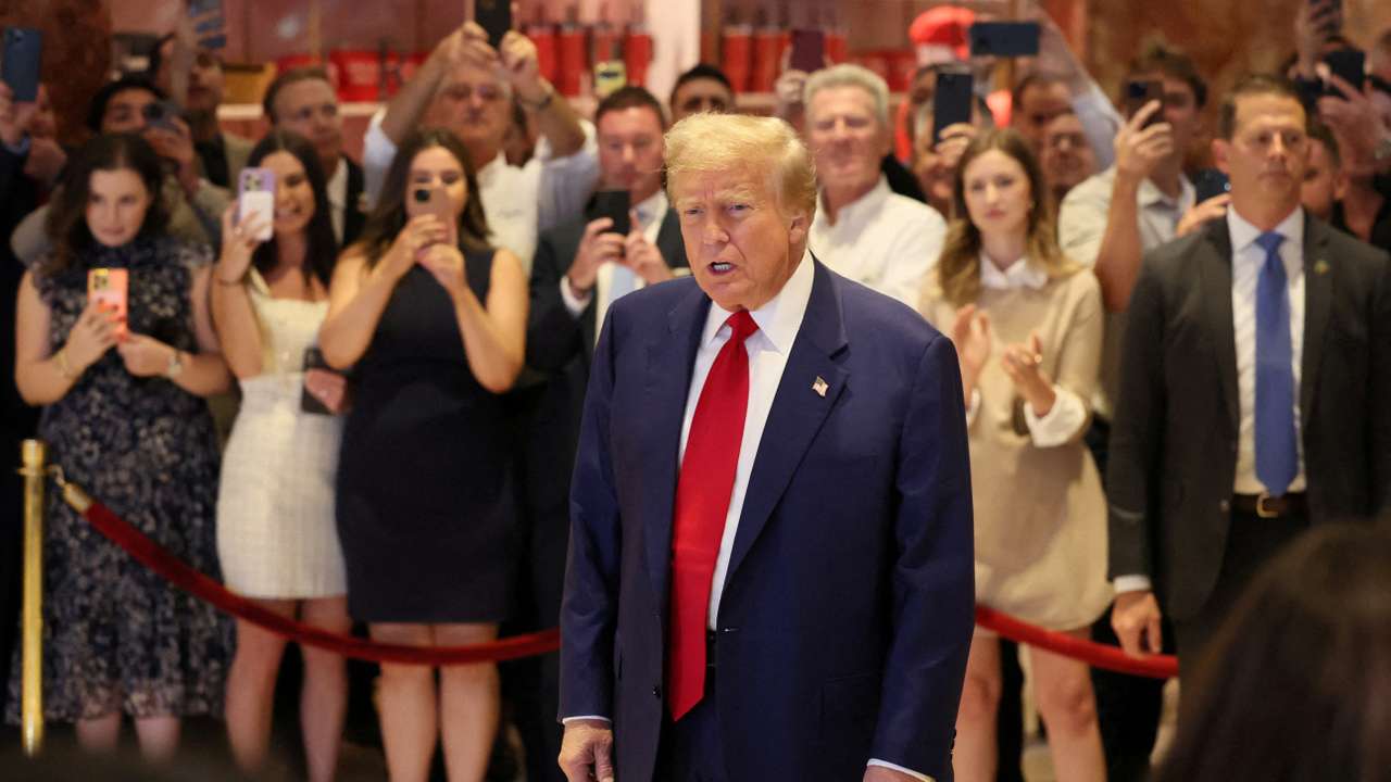 Former U.S. President Trump attends a press conference, in New York