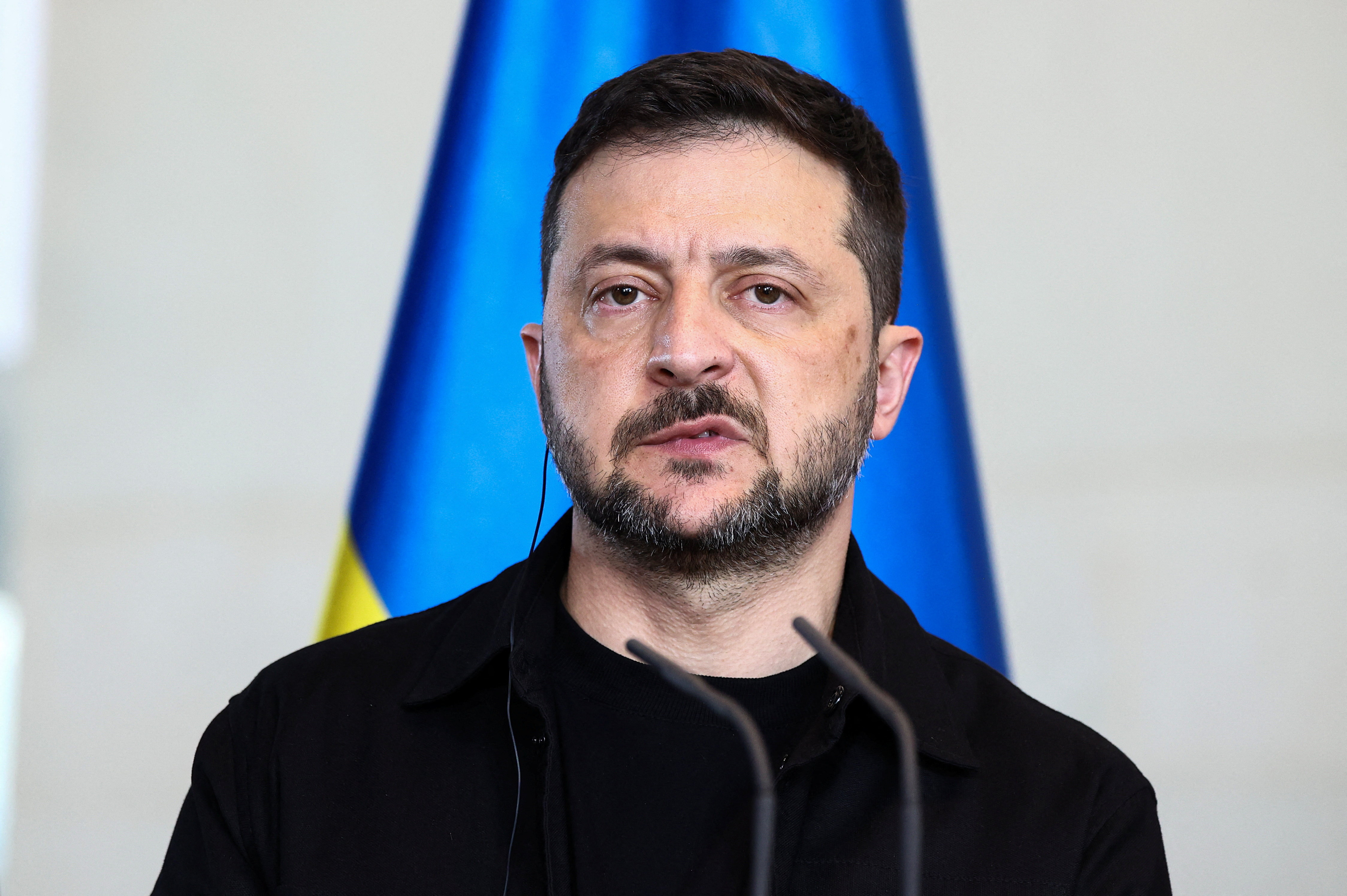 German Chancellor Merz and Ukrainian President Volodymyr Zelenskiy attend a press conference, in Berlin