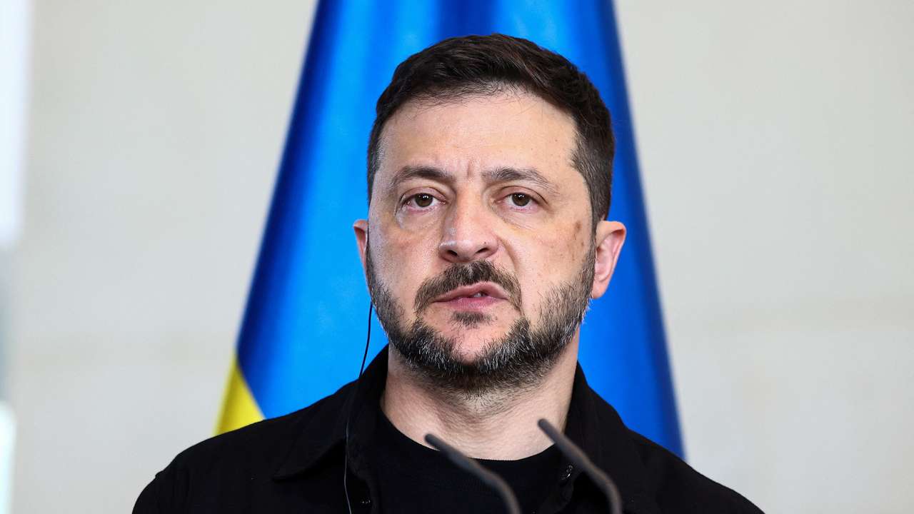 German Chancellor Merz and Ukrainian President Volodymyr Zelenskiy attend a press conference, in Berlin
