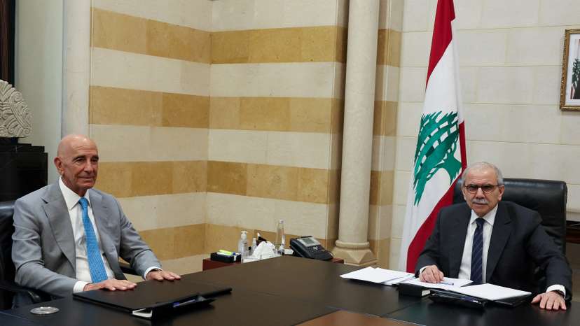 FILE PHOTO: U.S. Ambassador to Turkey and U.S. special envoy for Syria Thomas Barrack meets with Lebanese Prime Minister Nawaf Salam, in Beirut