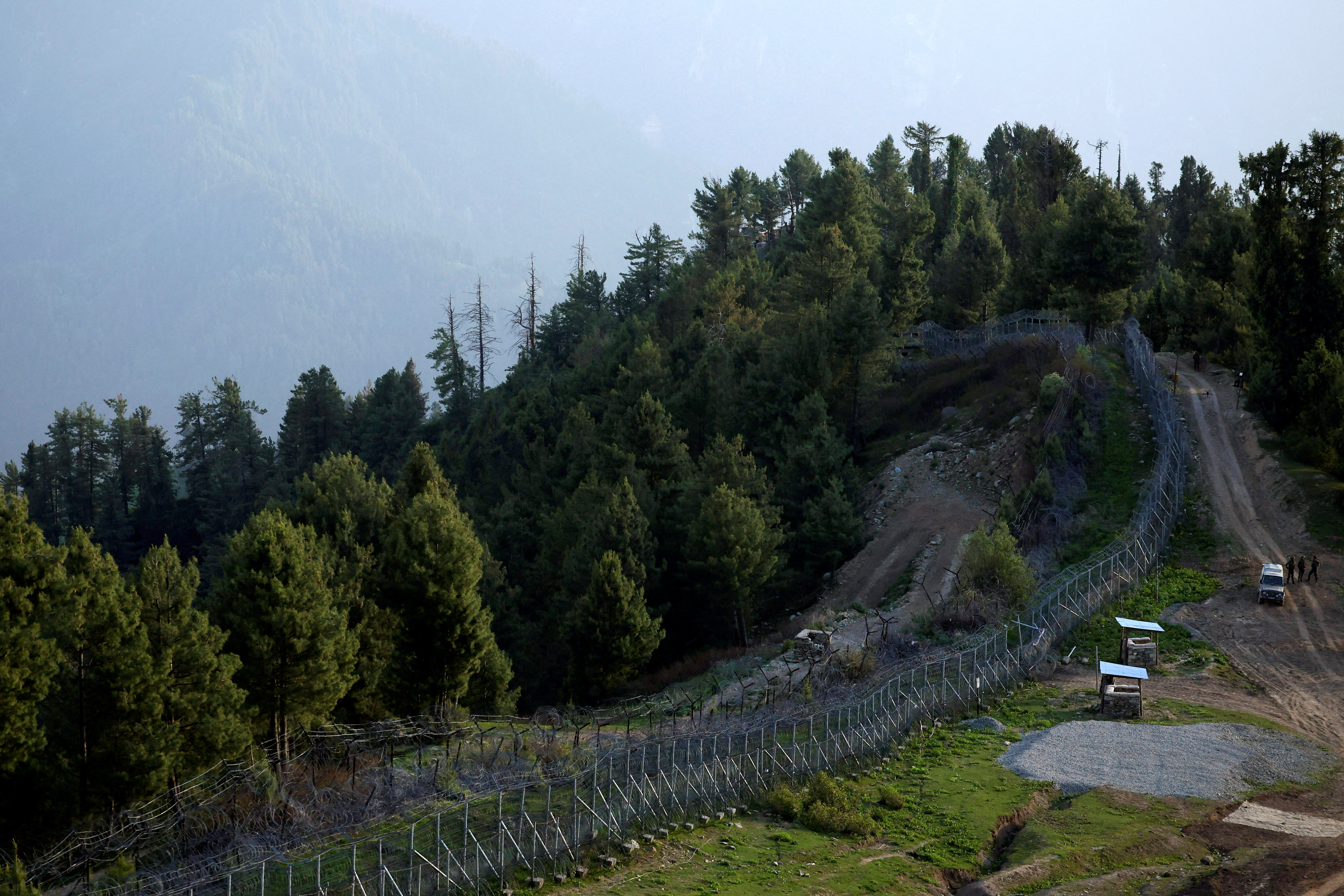 Fencing along the Line of Control between India and Pakistan is pictured during a tour organised by the Indian Army for visiting journalists in north of Indian Kashmir