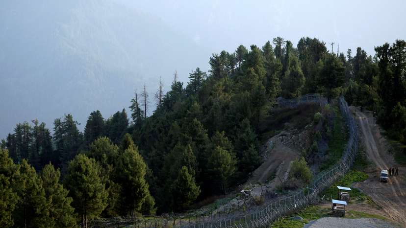 Fencing along the Line of Control between India and Pakistan is pictured during a tour organised by the Indian Army for visiting journalists in north of Indian Kashmir
