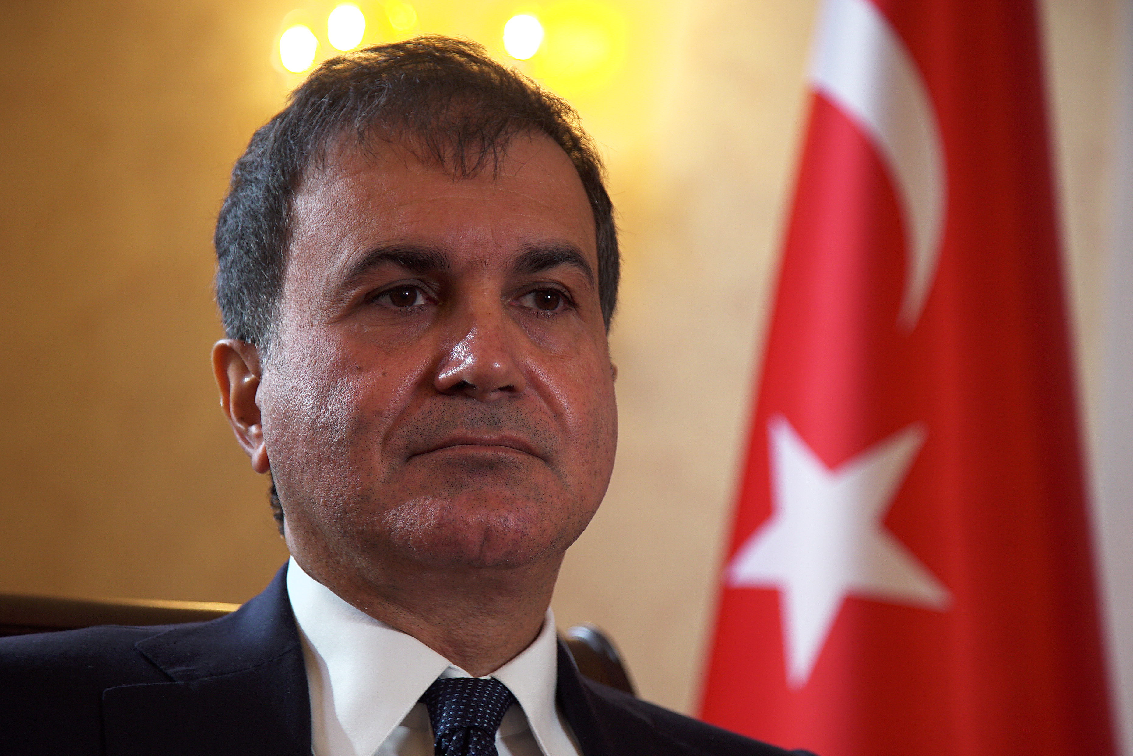 Turkey's European Union Affairs Minister Omer Celik speaks during an interview with Reuters at the Turkish Embassy in London