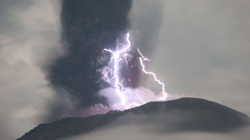 Mount Ibu volcano eruption as seen from Gam Ici in West Halmahera, North Maluku