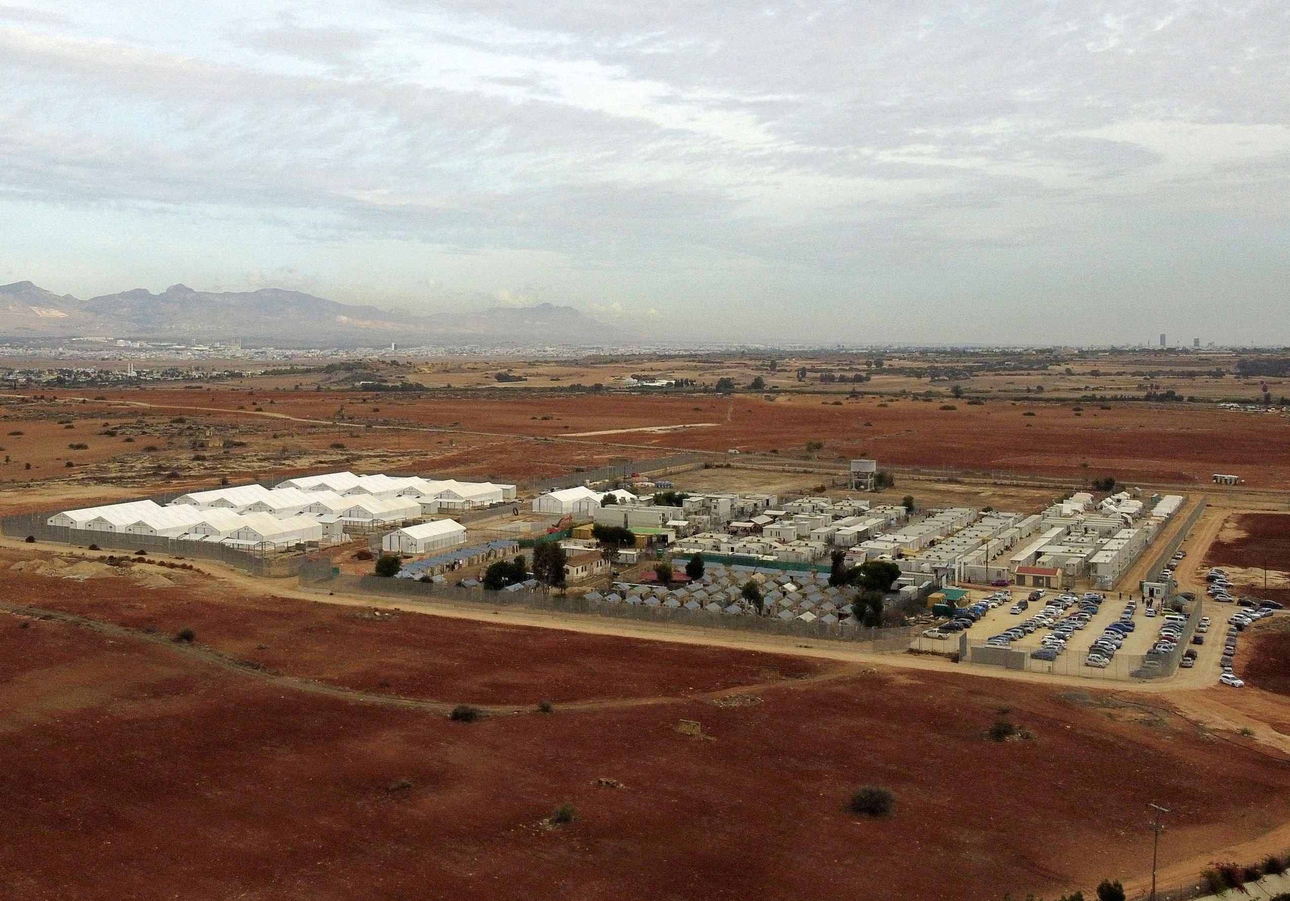FILE PHOTO: A general view of Pournara refugee camp in Kokkinotrimithia on the outskirts of Nicosia