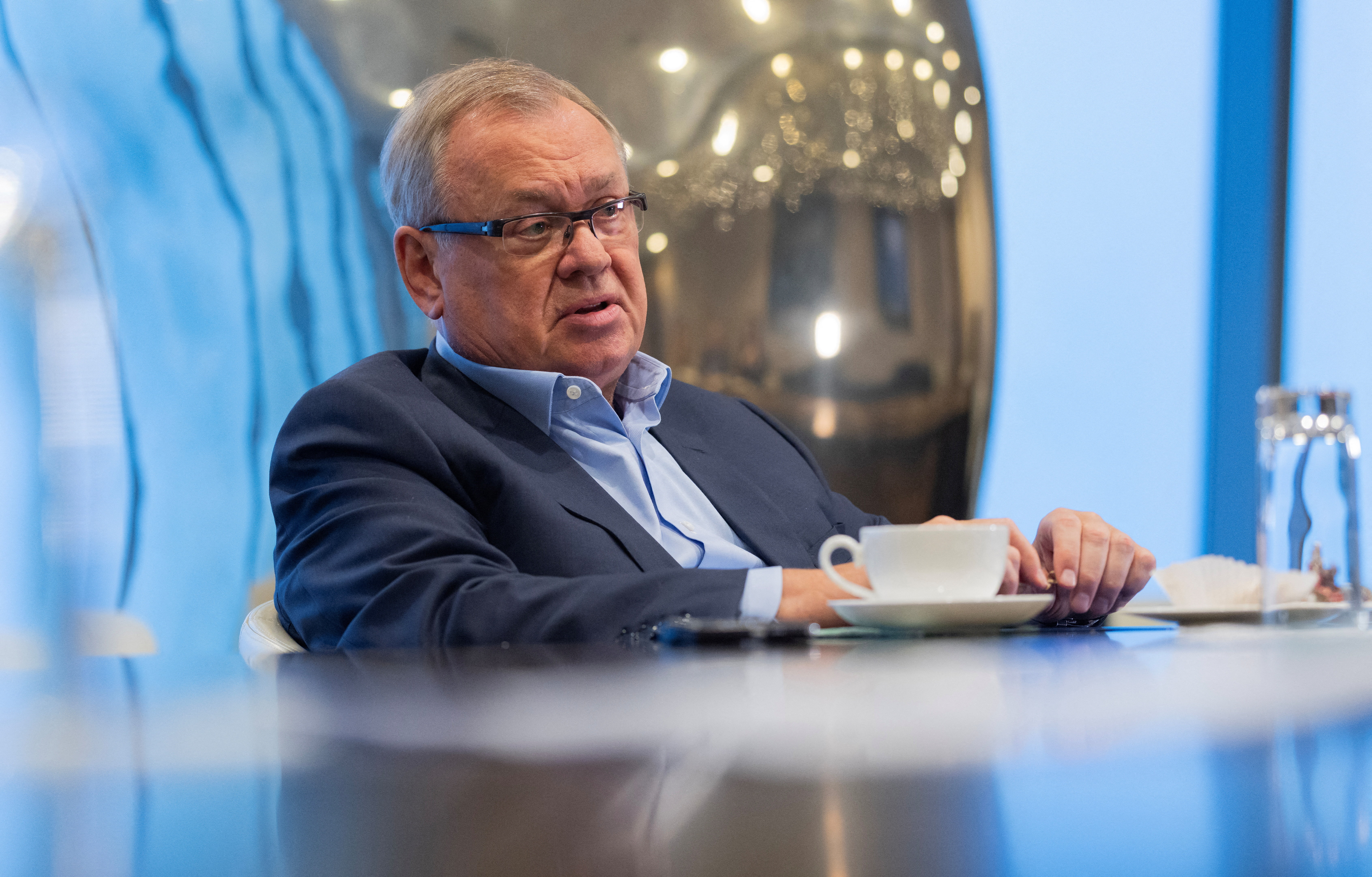 CEO of VTB bank Kostin gives an interview in Moscow