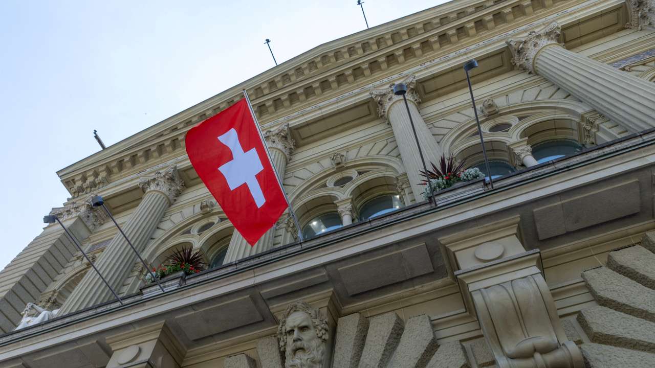 FILE PHOTO: The Swiss flag is seen on the Swiss Parliament house (Bundeshaus) in Bern