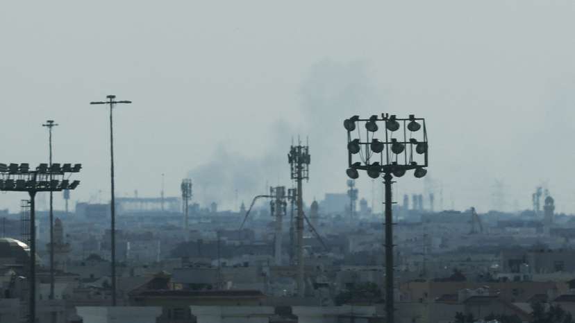 Smoke is left in the sky after reported Iranian missile attacks, following strikes by the United States and Israel against Iran, as seen from Doha