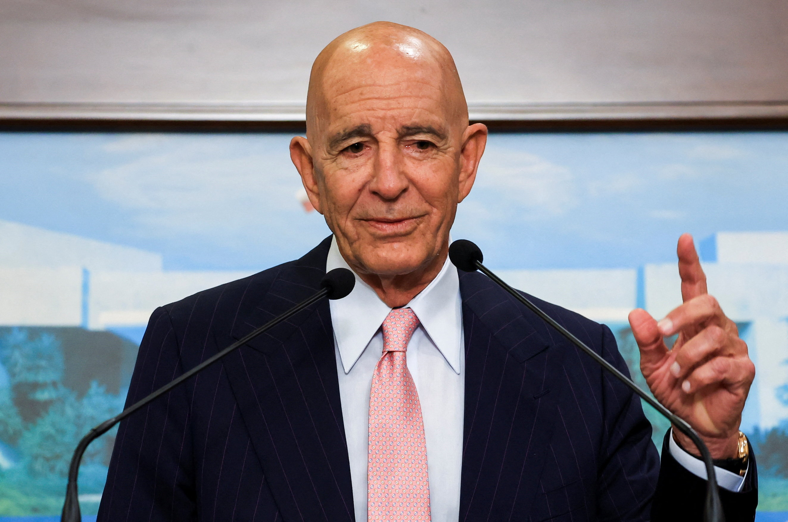 U.S. Ambassador to Turkey and U.S. special envoy for Syria Thomas Barrack speaks in Baabda