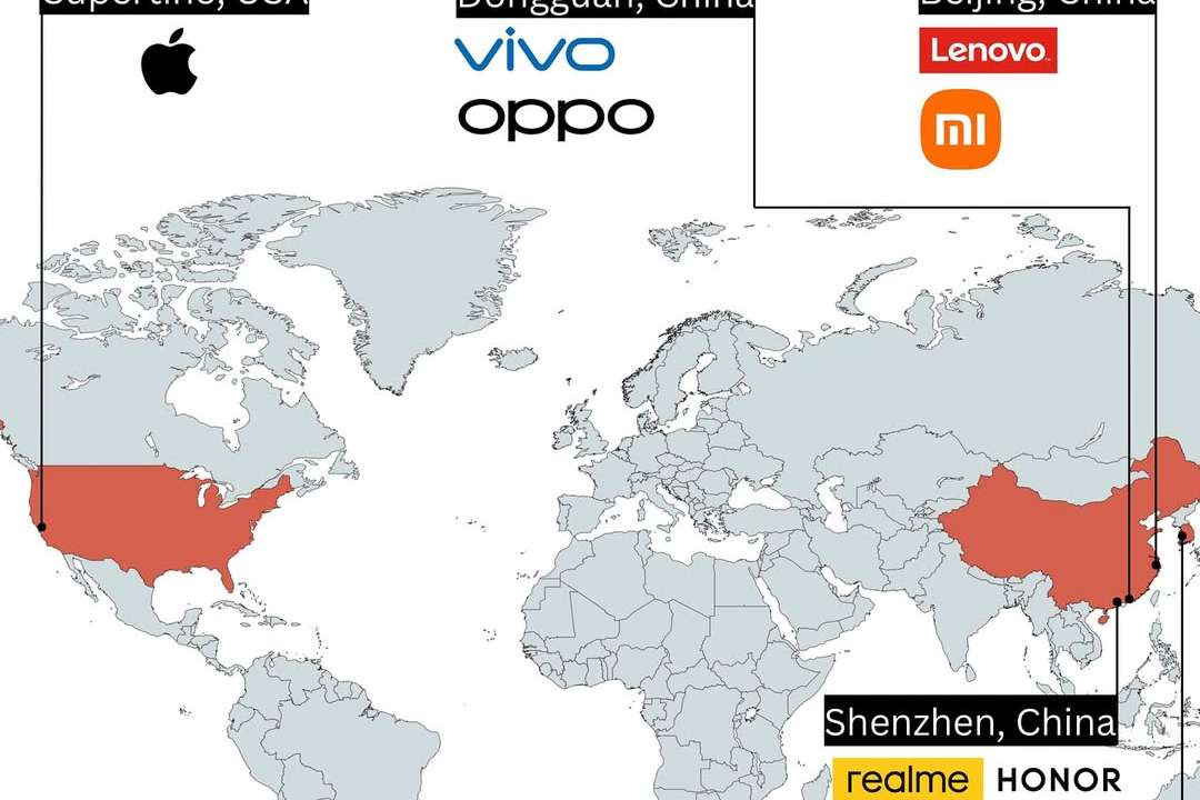 These two maps tell a story of rapid transformation. In 2010, the world’s top 10 phone makers were spread across North America, Europe, and Asia, with major players like Nokia (Finland), BlackBerry (Canada), Motorola (USA), and Sony Erics