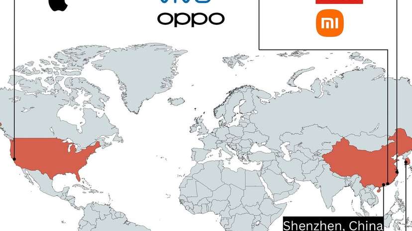 These two maps tell a story of rapid transformation. In 2010, the world’s top 10 phone makers were spread across North America, Europe, and Asia, with major players like Nokia (Finland), BlackBerry (Canada), Motorola (USA), and Sony Erics