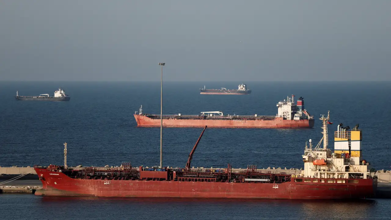 FILE PHOTO: Luojiashan tanker sits anchored in Muscat, as Iran vows to close the Strait of Hormuz, in Muscat