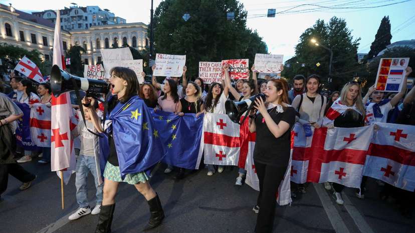 FILE PHOTO: Protesters in Georgia rally against 'foreign agent' bill