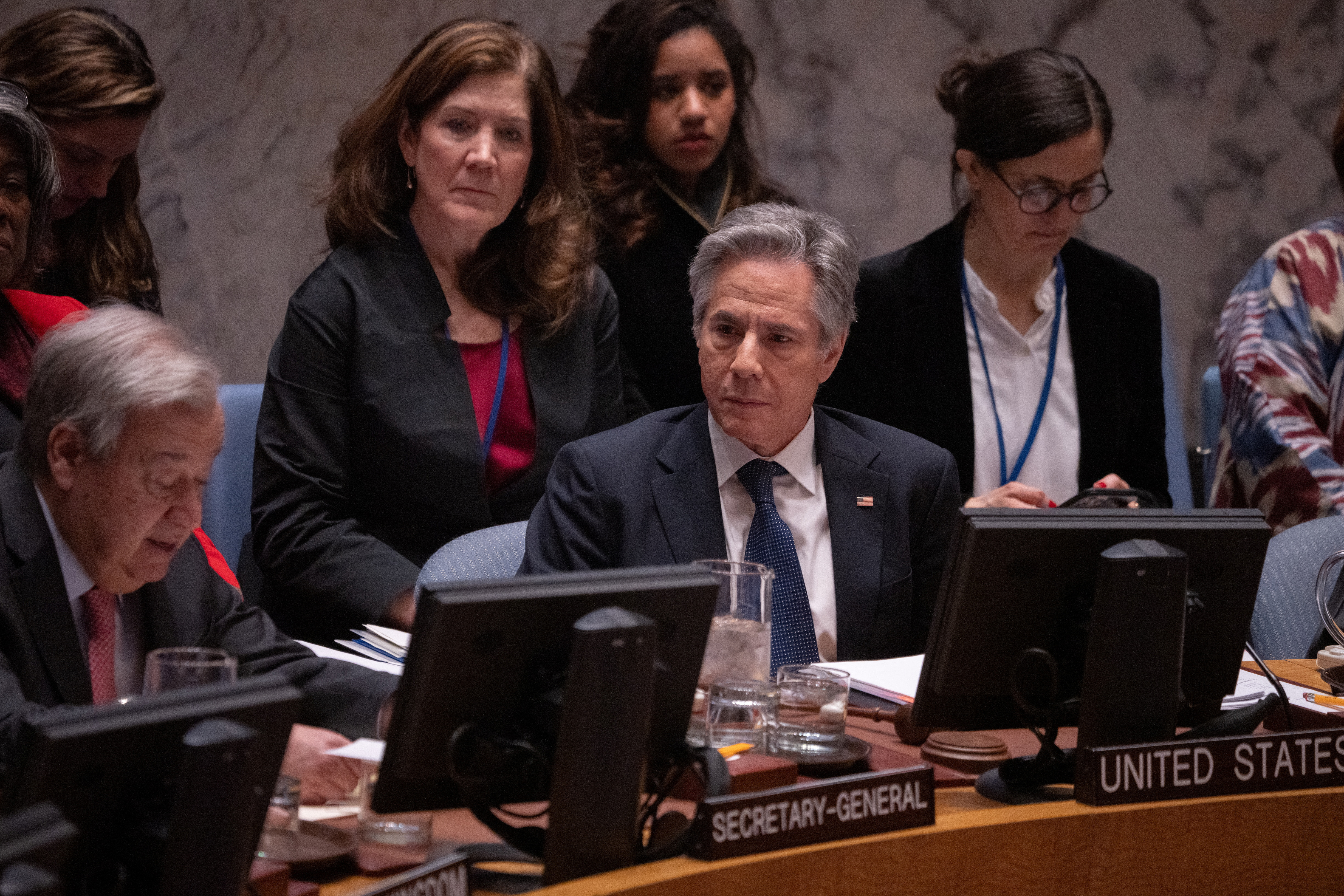U.S. Secretary of State Antony Blinken speaks during a meeting of the United Nations Security Council on AI at U.N. headquarters in New York