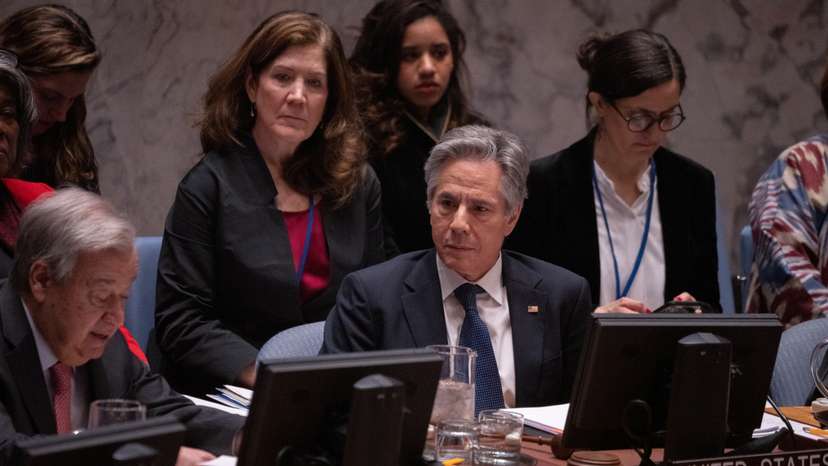 U.S. Secretary of State Antony Blinken speaks during a meeting of the United Nations Security Council on AI at U.N. headquarters in New York
