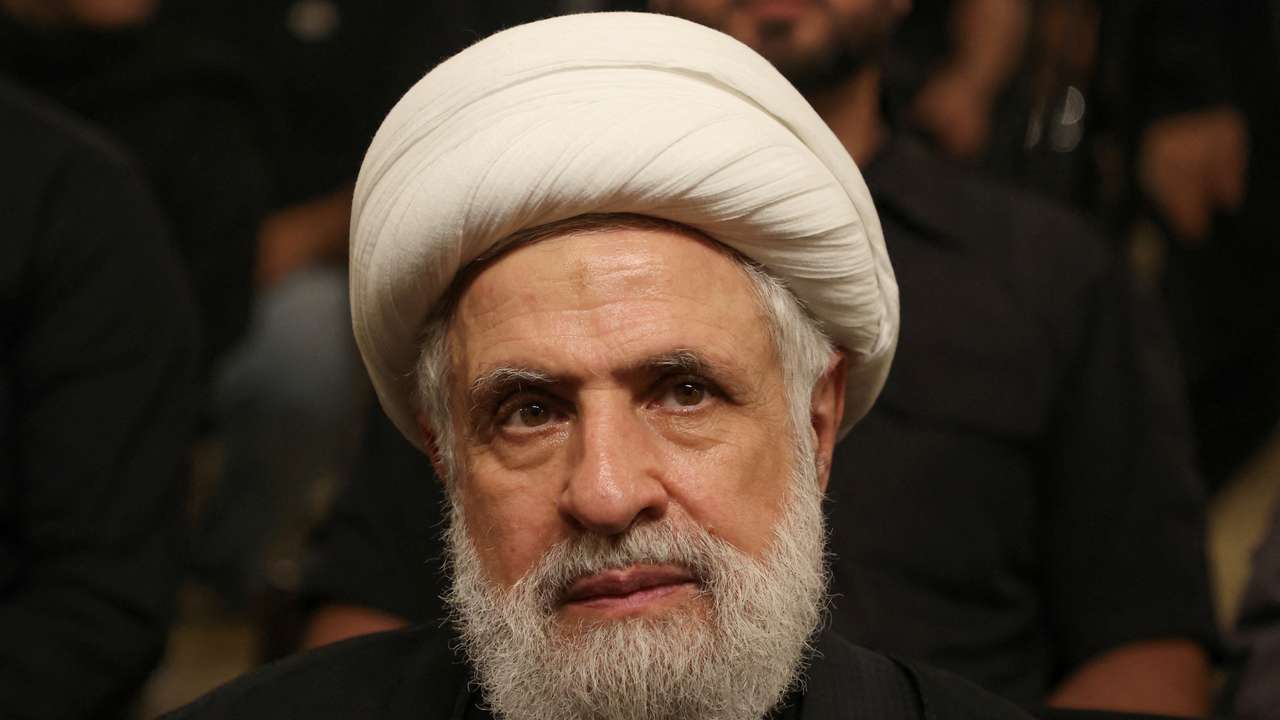 FILE PHOTO: Lebanon's Hezbollah deputy leader Sheikh Naim Qassem attends a memorial service for Mohammed Nasser, in Beirut
