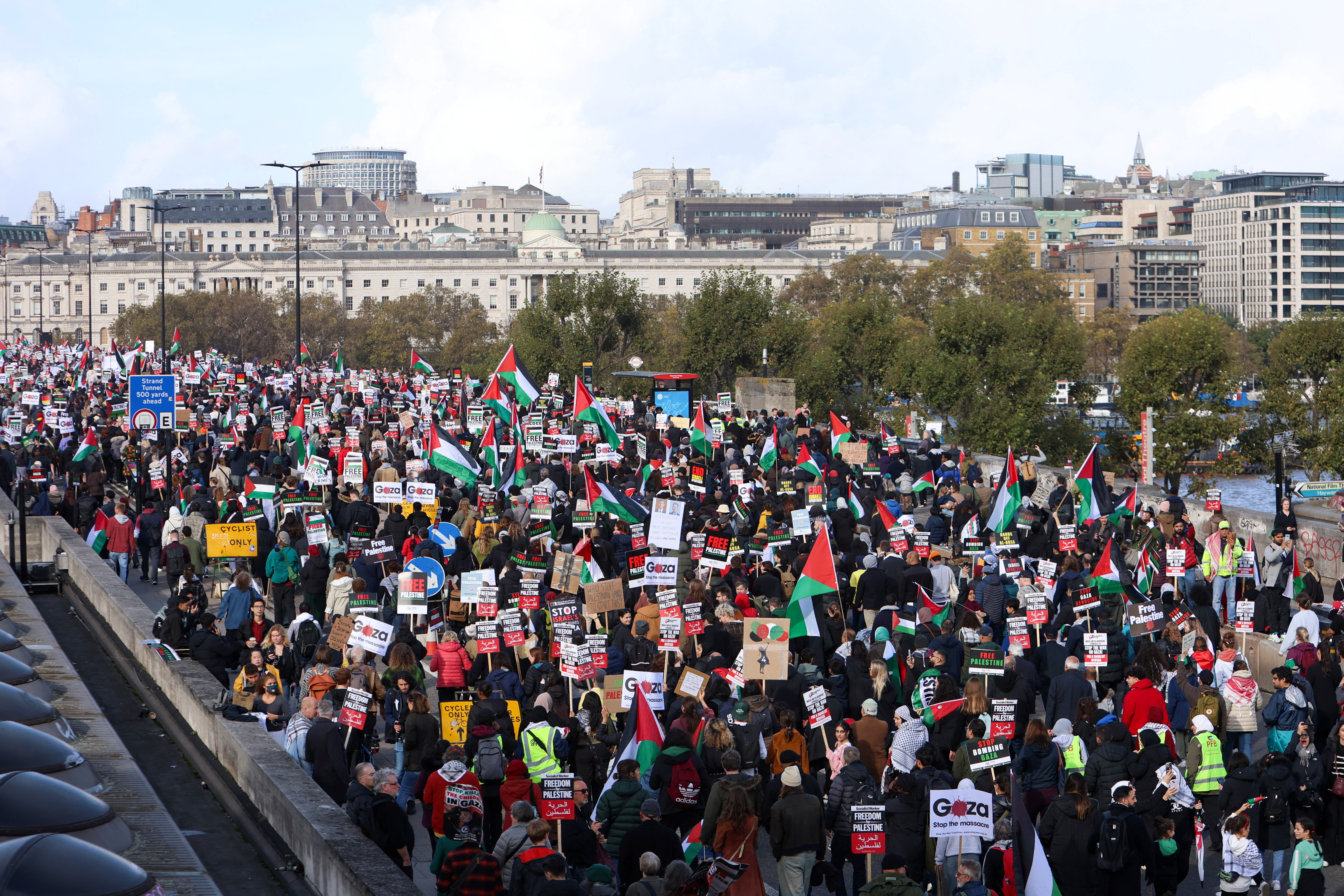 Demonstrators protest in solidarity with Palestinians in Gaza, in London