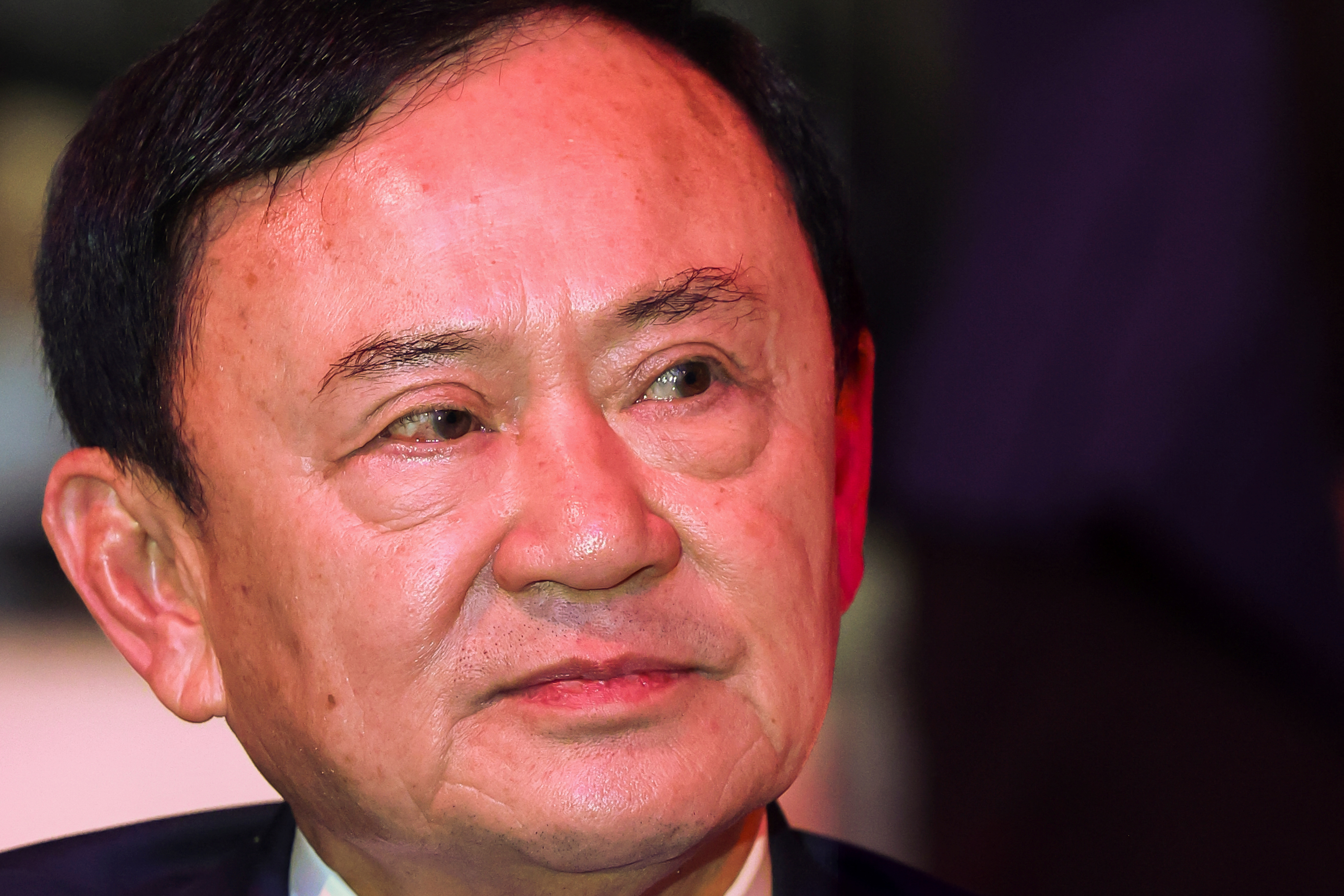Thailand’s former Prime Minister Thaksin Shinawatra attends a panel discussion with Thai broadcaster Nation TV, in Bangkok