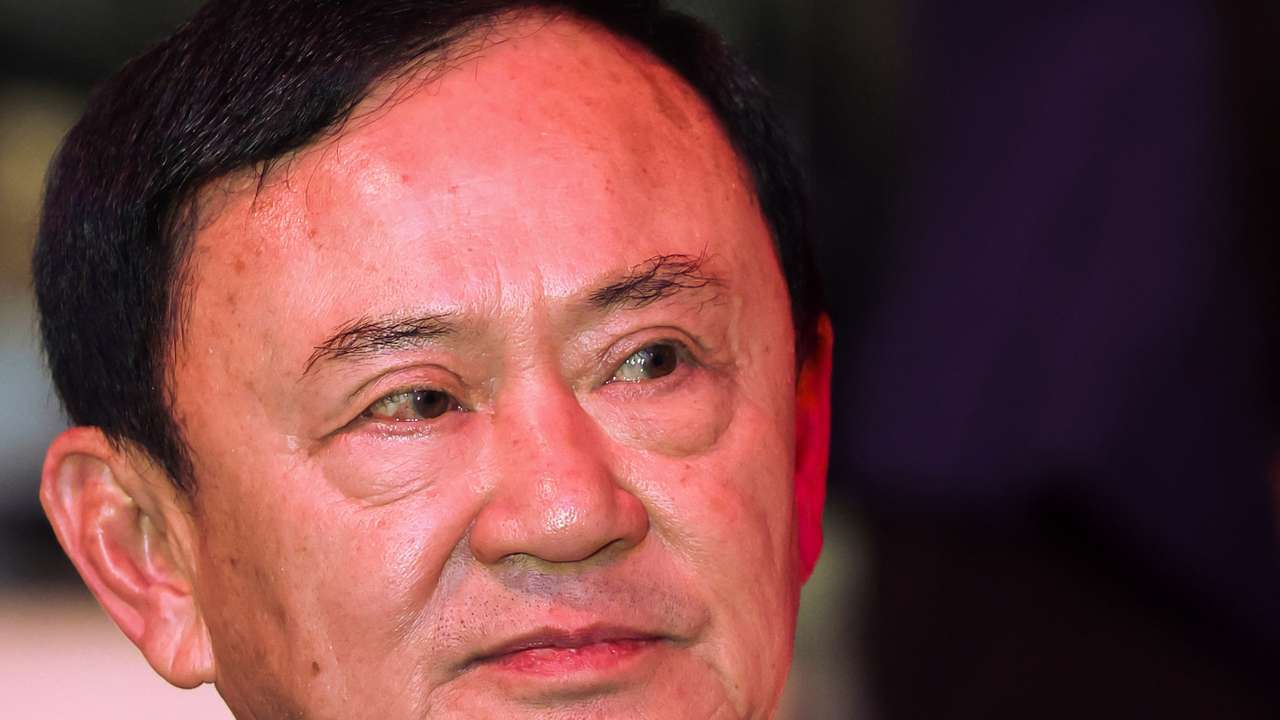 Thailand’s former Prime Minister Thaksin Shinawatra attends a panel discussion with Thai broadcaster Nation TV, in Bangkok