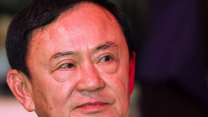 Thailand’s former Prime Minister Thaksin Shinawatra attends a panel discussion with Thai broadcaster Nation TV, in Bangkok