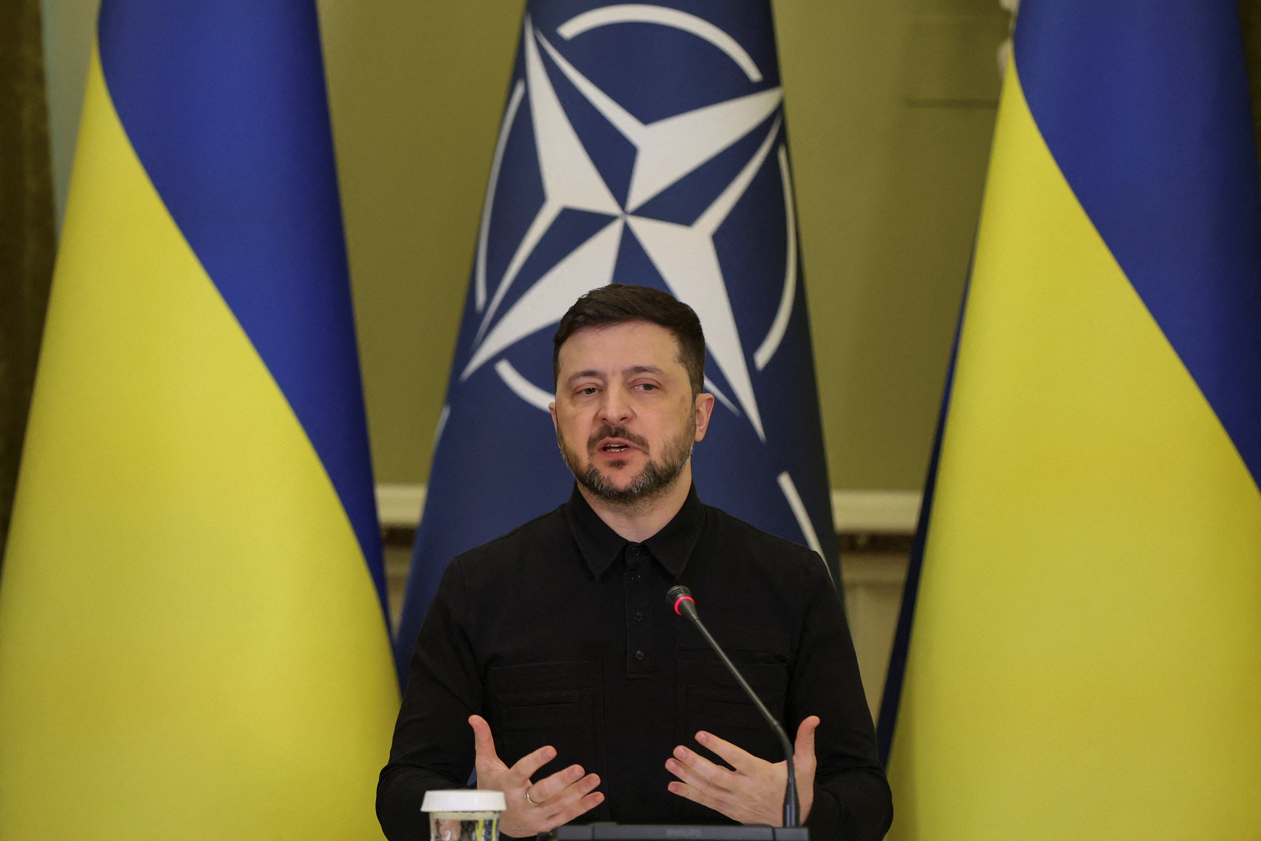 NATO Secretary General Rutte and Ukraine's President Zelenskiy attend a news conference in Kyiv