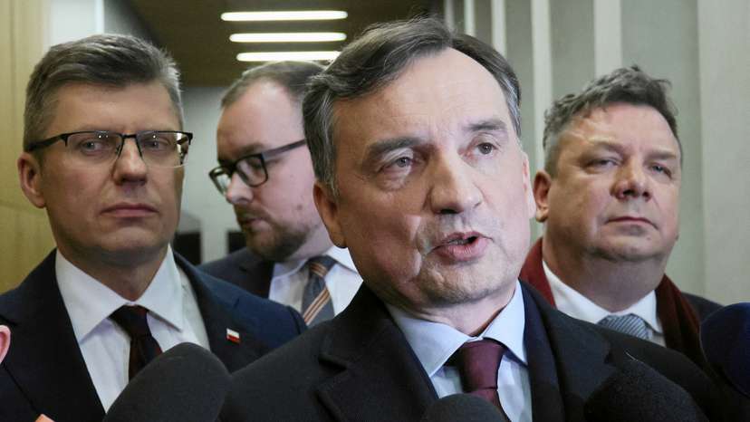 Member of the PiS party and former Poland's Justice Minister Zbigniew Ziobro detained by police to be brought to testify before the Pegasus Investigation Committee, in Warsaw