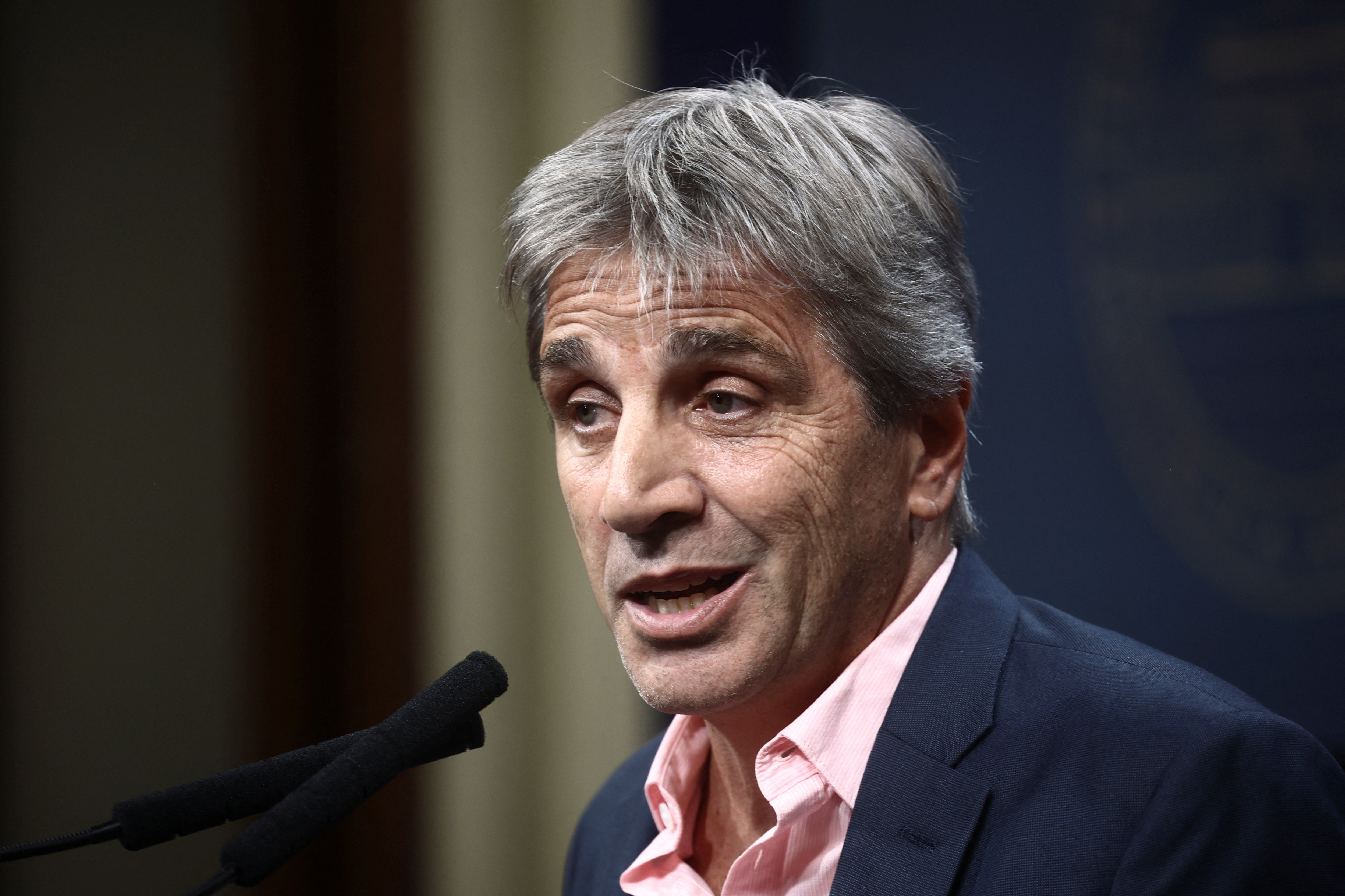 Argentina's Economy Minister Luis Caputo holds a press conference in Buenos Aires