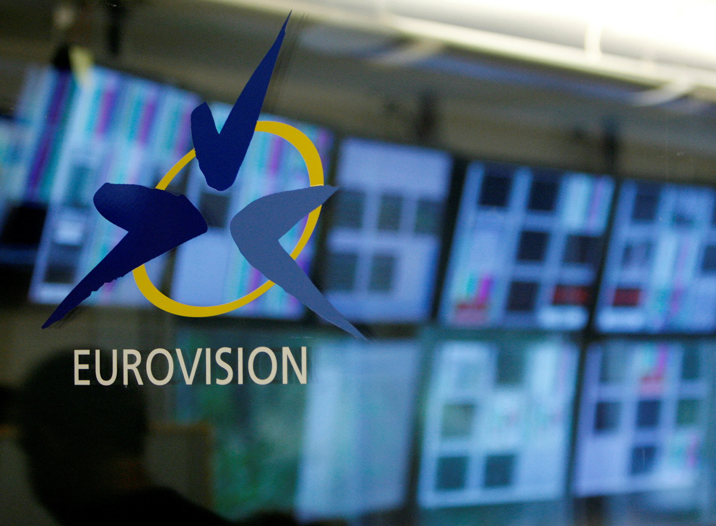 FILE PHOTO: The Eurovision logo is pictured at the entrance of the master room of the European Broadcast Union in Geneva