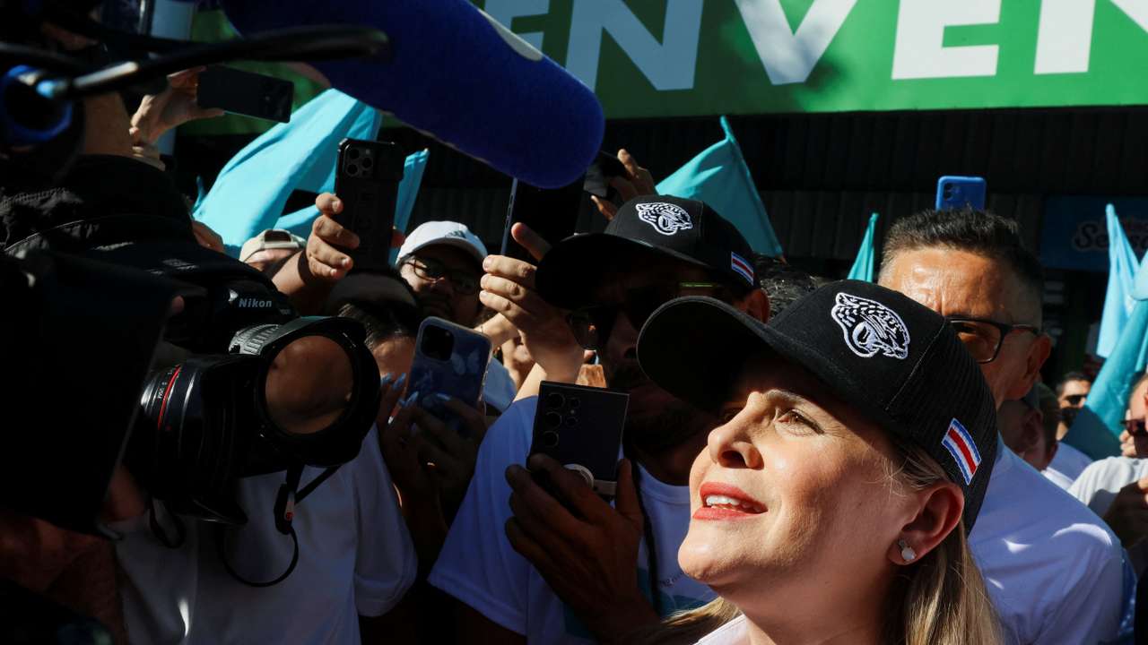 Costa Rican presidential candidate Laura Fernandez of the Sovereign People's Party (PPSO), greets supporters during a campaign rally, in San Jose