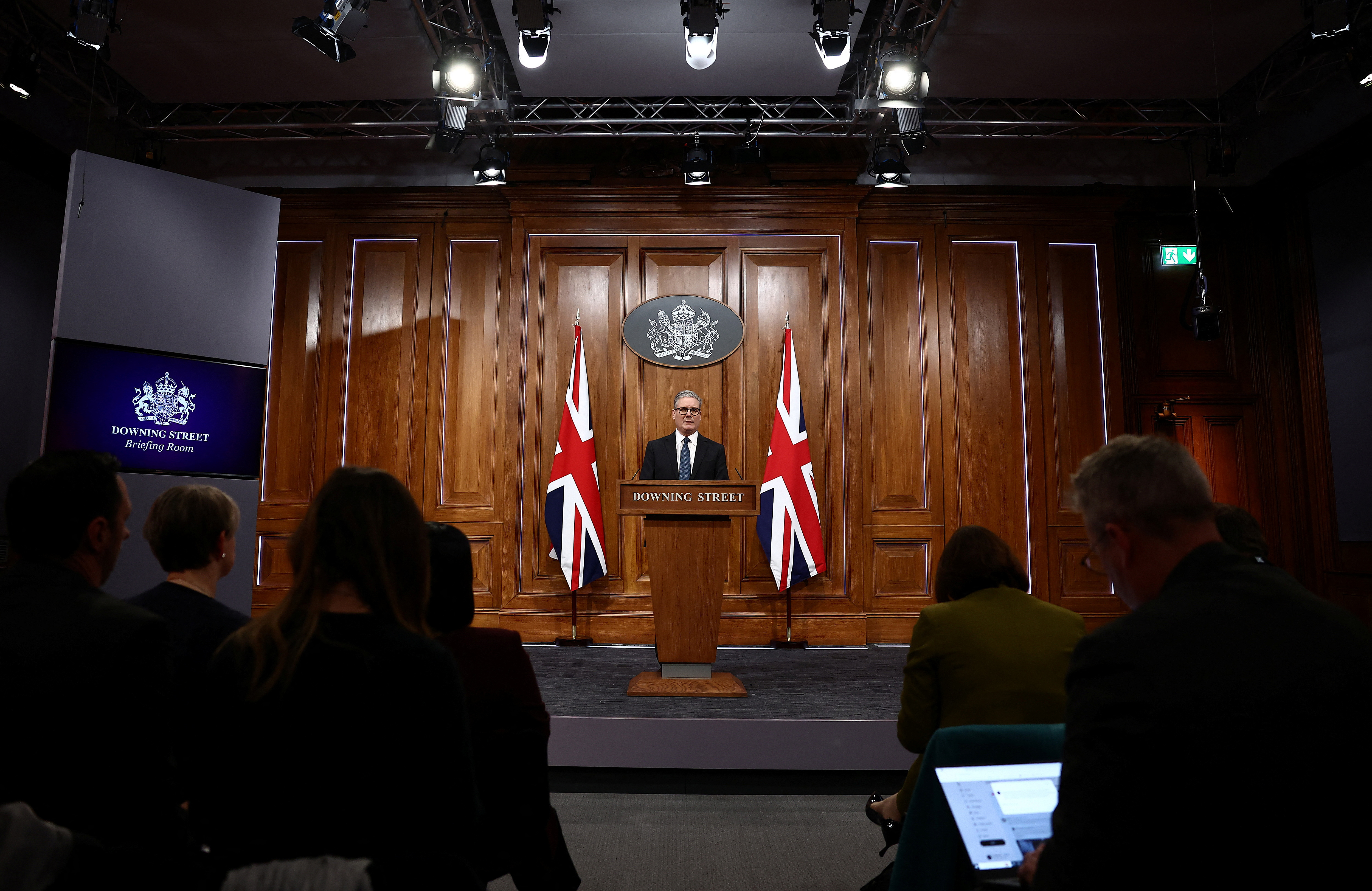 Britain's Prime Minister Keir Starmer's press conference at the Downing Street Briefing Room in central London