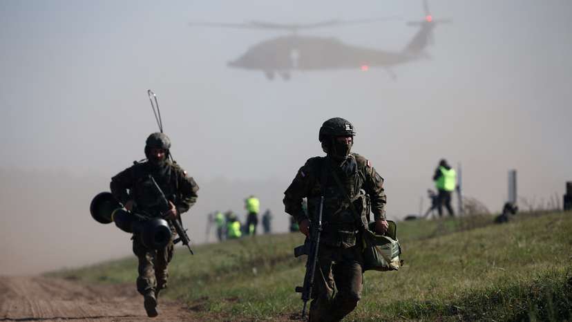 Polish soldiers take part in trial drills prior to annual artillery show ‘Autumn Fire 23’ at a military range in Bemowo Piskie near Orzysz