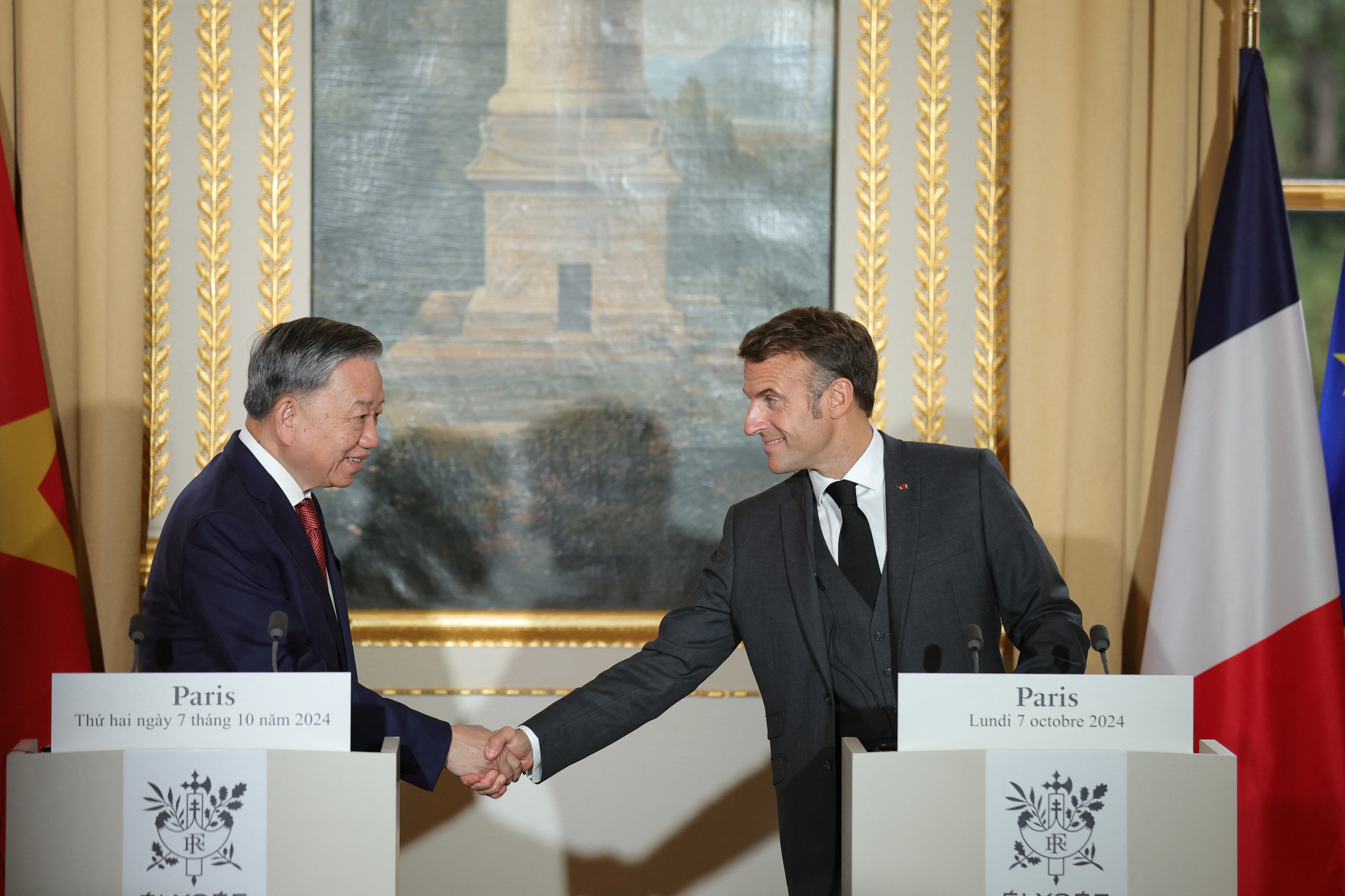 French President Emmanuel Macron meets Vietnamese President To Lam in Paris