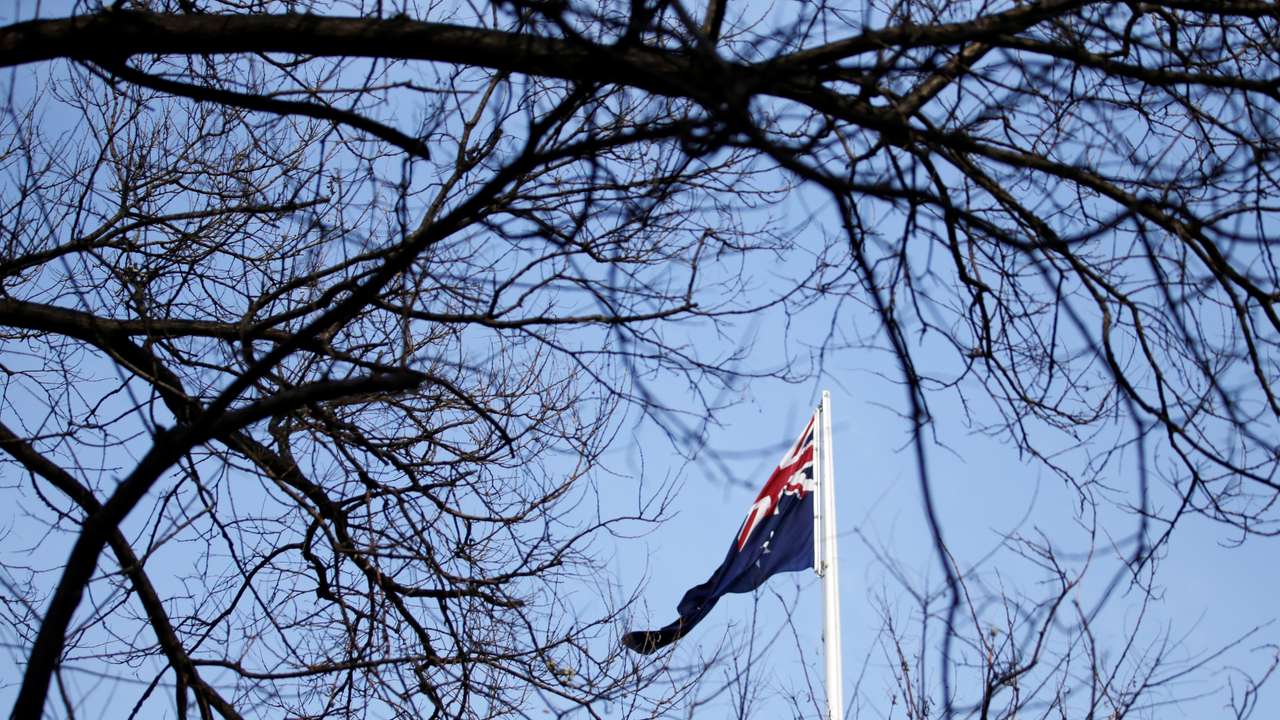 An Australian flag is pictured at its embassy in Beijing