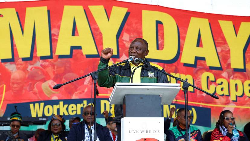 FILE PHOTO: South Africa President Cyril Ramaphosa attends the Cosatu National Worker's Day rally at Athlone Stadium in Cape Town