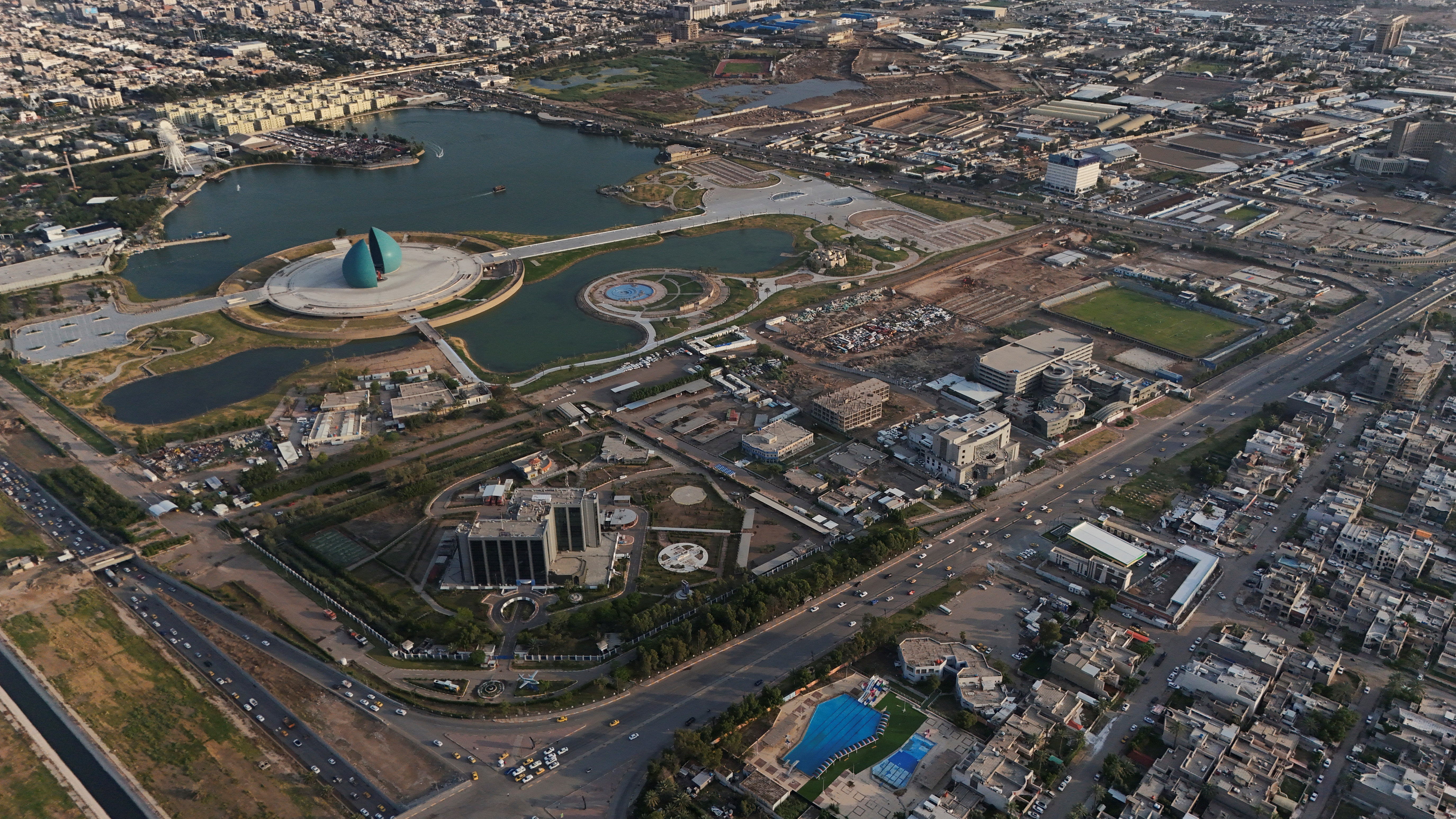 A drone view shows the city of Baghdad