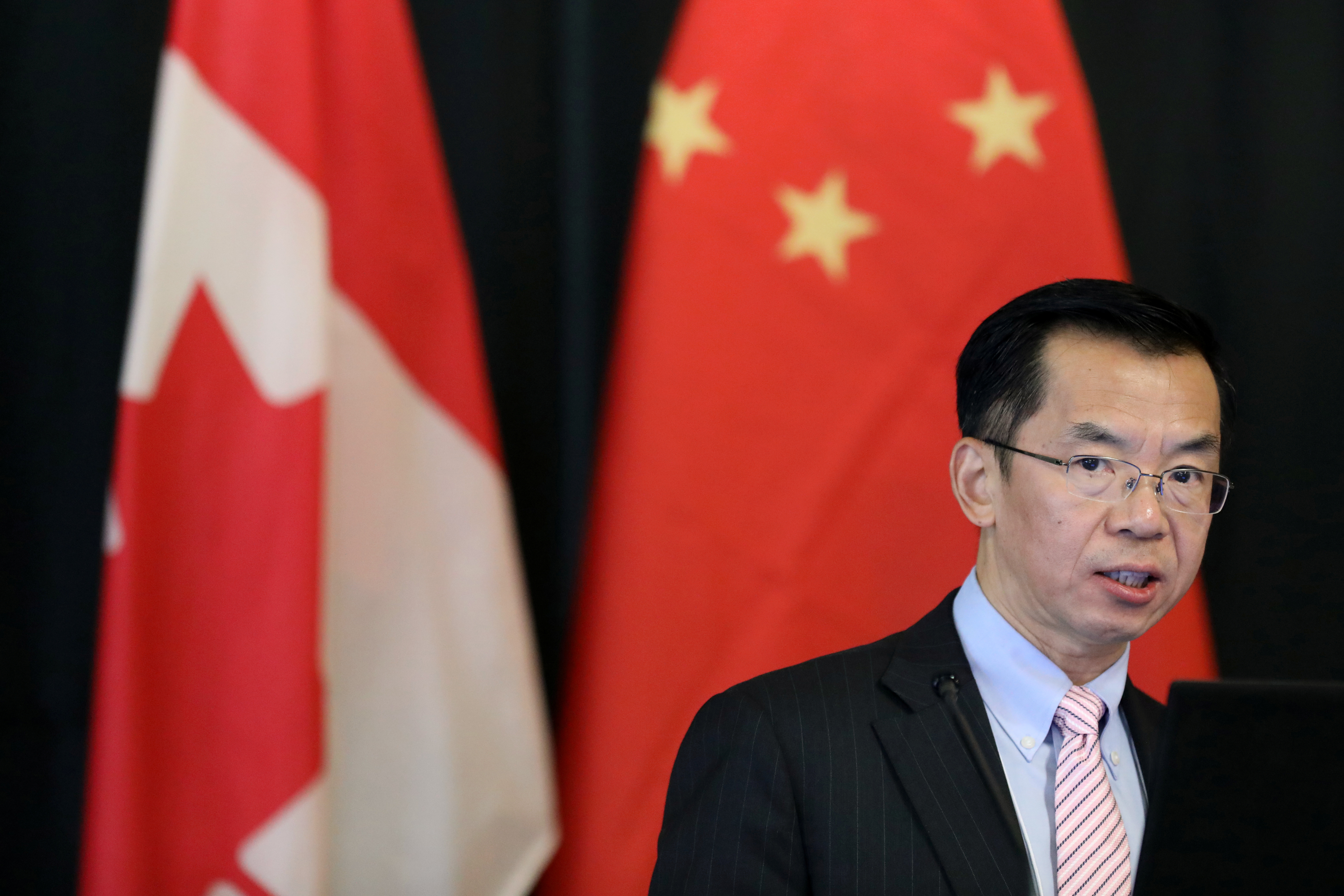 China's Ambassador to Canada Lu Shaye delivers a speech in Ottawa