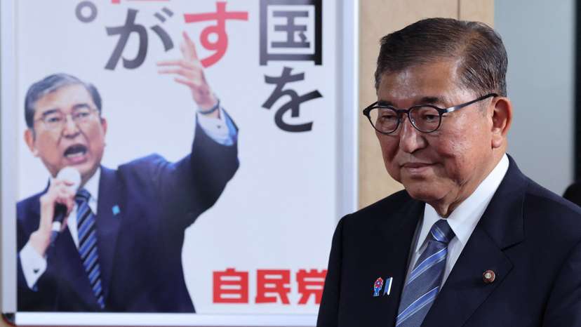 Japan's Prime Minister Ishiba speaks to media after meeting with the party's executives at the LDP headquarters in Tokyo
