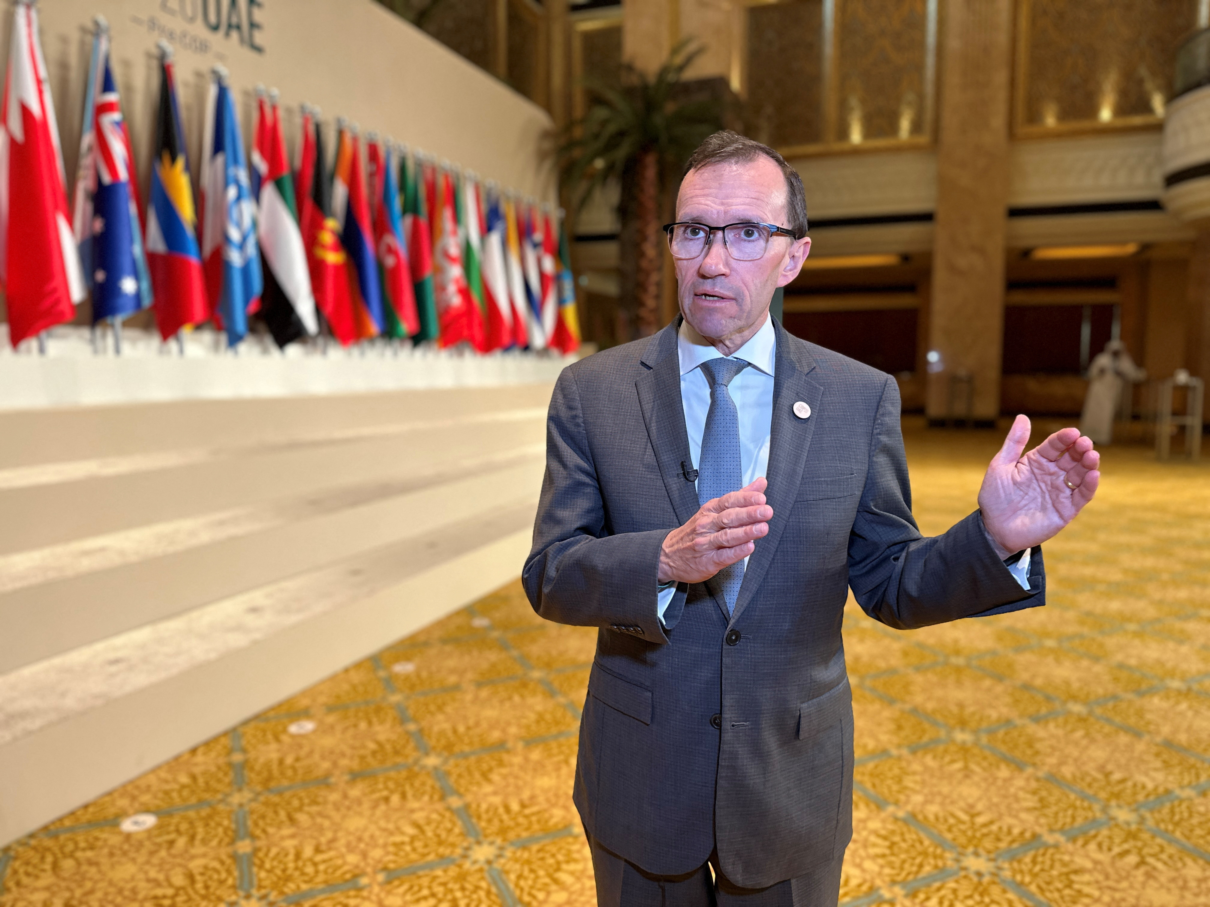 Norway's Minister of Foreign Affairs Espen Barth Eide speaks during an interview with Reuters, in  Abu Dhabi