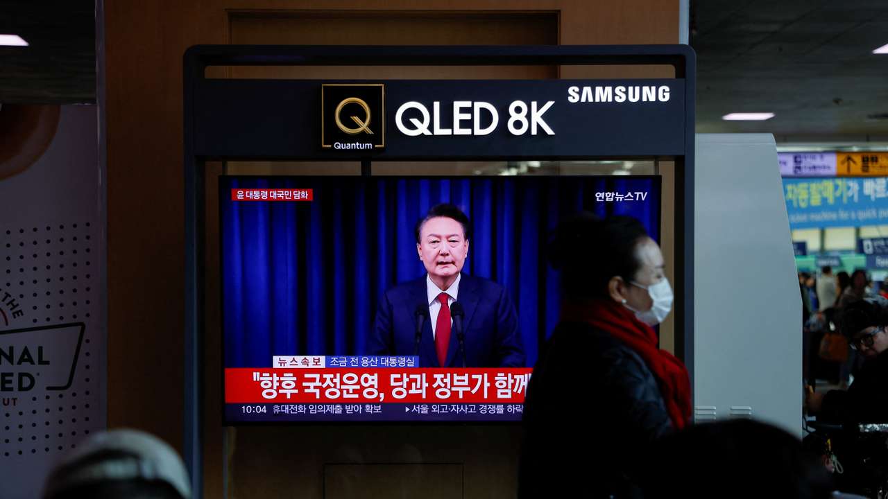 South Korean President Yoon Suk Yeol delivers an address to the nation