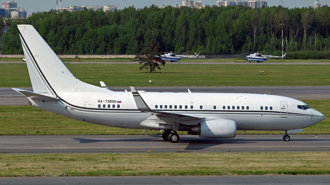 A view shows the Boeing 737-700 BBJ aircraft in Saint Petersburg