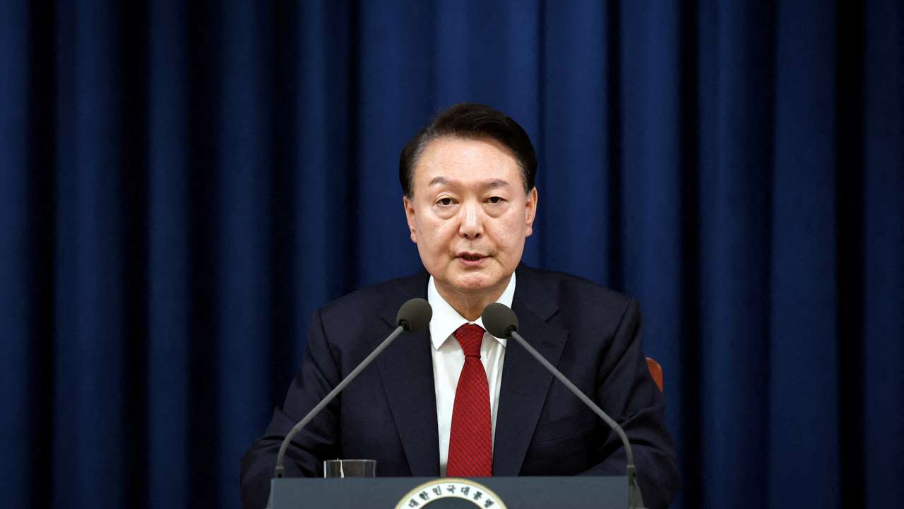 FILE PHOTO: South Korean President Yoon Suk Yeol delivers a speech to declare martial law in Seoul