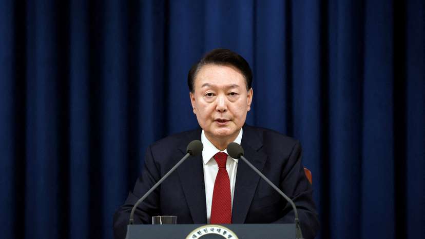 FILE PHOTO: South Korean President Yoon Suk Yeol delivers a speech to declare martial law in Seoul