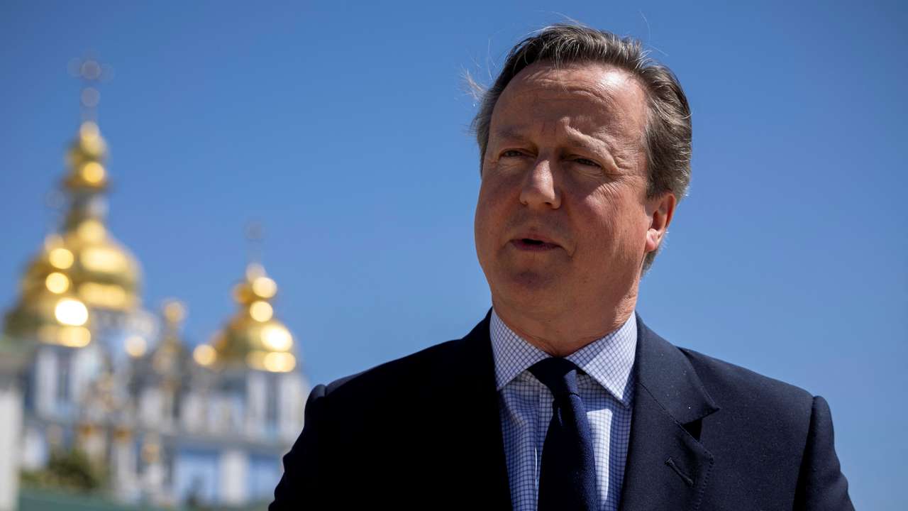 Britain's Foreign Secretary David Cameron and Ukrainian Foreign Minister Dmytro Kuleba meet in Kyiv