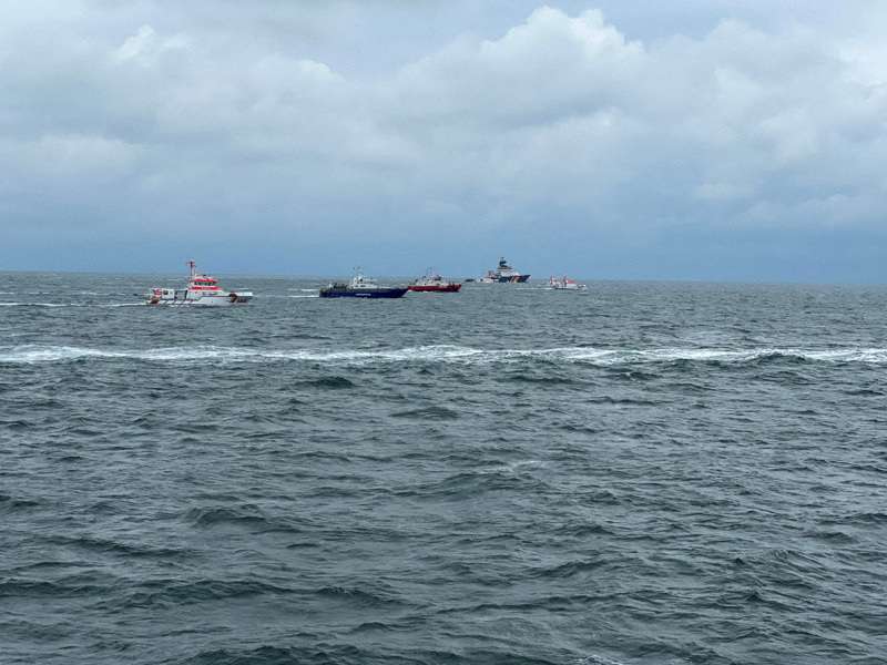 Rescue ships search for survivors following a ship collision in the North Sea near the German island of Helgoland