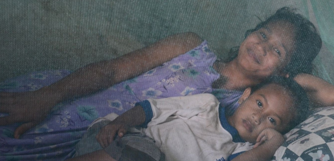 Two children sleep under an insecticide-treated bed net in Fuiloro Village, Lospalos, Timor-Leste.