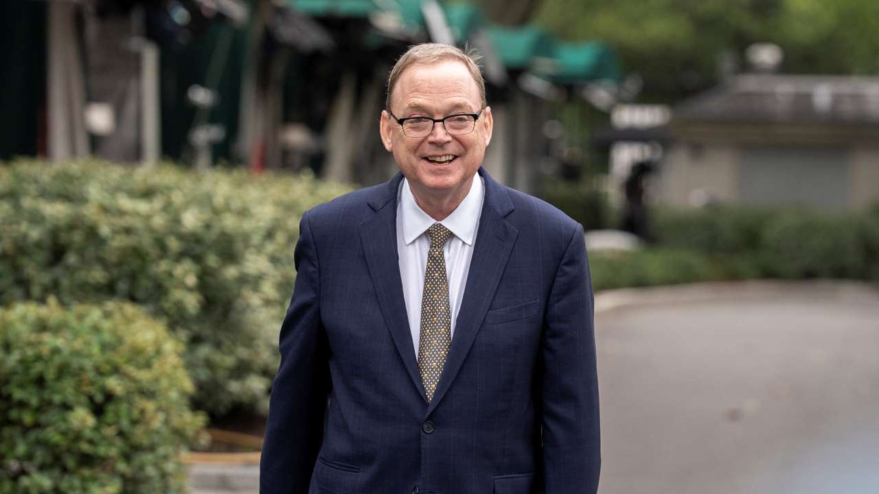White House economic adviser Hassett walks outside the White House in Washington