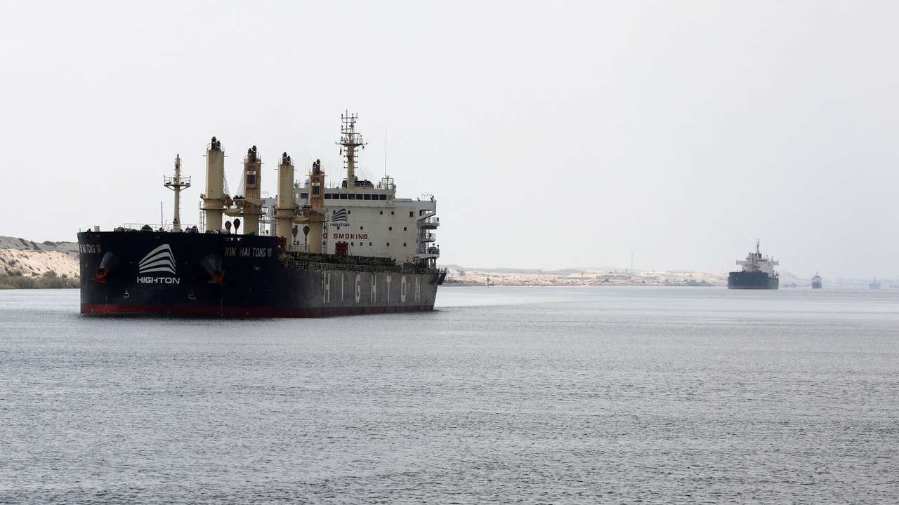 FILE PHOTO: Ships move through the Suez Canal, in Ismalia