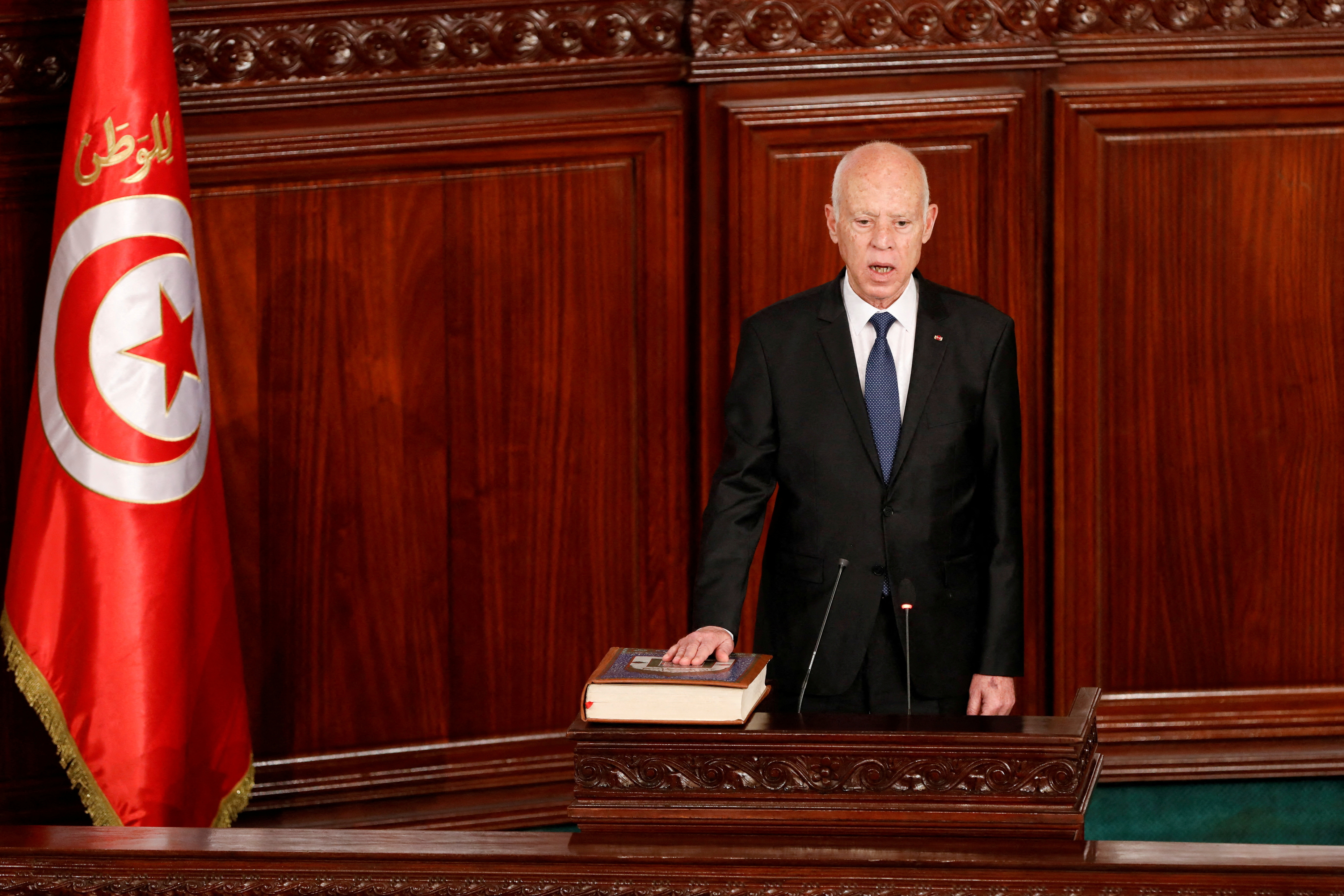 FILE PHOTO: Tunisian president-elect Kais Saied swearing-in ceremony in Tunis