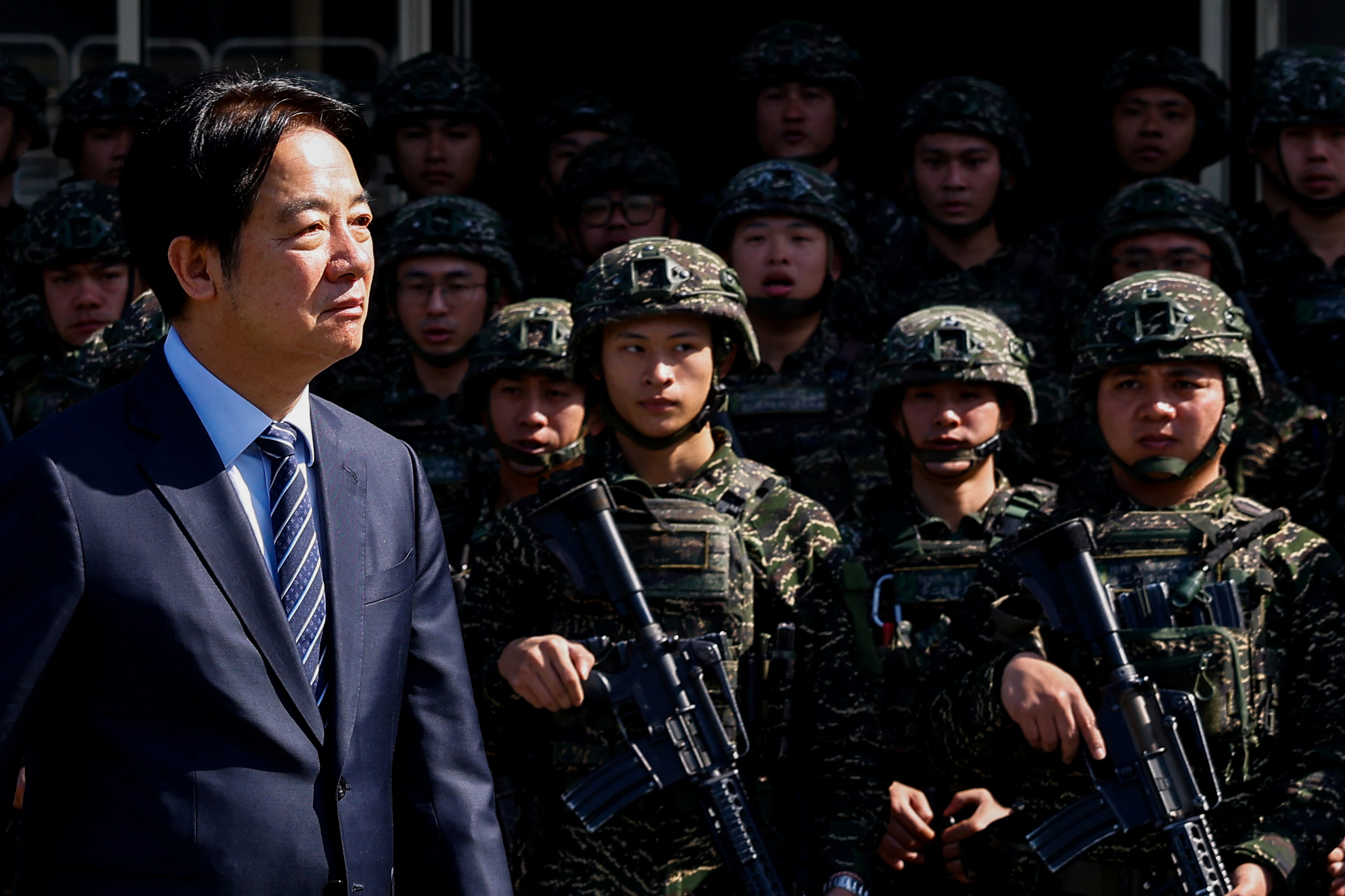 Taiwan's President Lai Ching-te pays a visit to Songshan airbase in Taipei